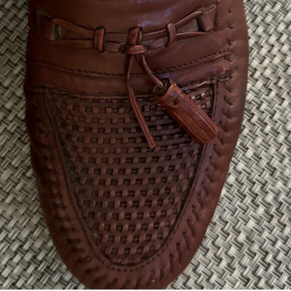 SANDRO MOSCOLONI Mens Delta Brown Tassel Woven Leather Loafer Shoes 11.5D Preppy - Picture 8 of 8